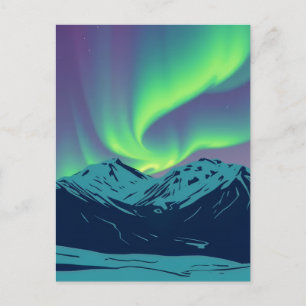 Retro Northern Lights Aurora Borealis Mountain Postkarte