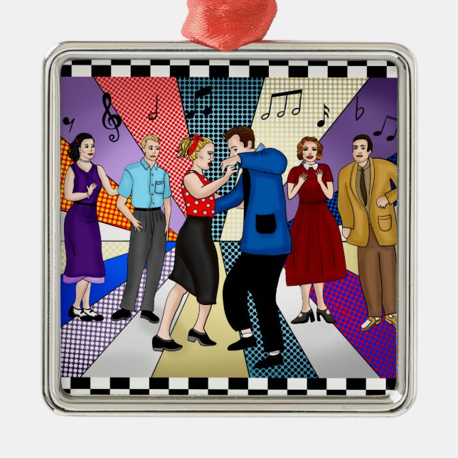 Retro Nostalgic Couple Dancing Weihnachten der 195 Ornament Aus Metall (Vorne)