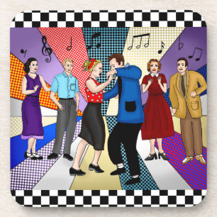 Retro-Nostalgie-Paar tanzt in den 1950ern Getränkeuntersetzer