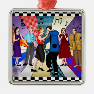 Retro-Nostalgie-Paar tanzt Weihnachten 1950er Jahr Ornament Aus Metall