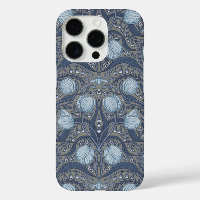 Retro Nouveau Tulips in blue and pewter Case-Mate iPhone Hülle (Rückseite)