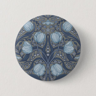 Retro Nouveau Tulpen in Blau und Zinn Button