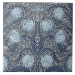 Retro Nouveau Tulpen in Blau und Zinn Fliese