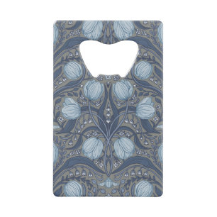 Retro Nouveau Tulpen in Blau und Zinn Geldbeutel Flaschenöffner