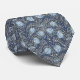 Retro Nouveau Tulpen in Blau und Zinn Krawatte