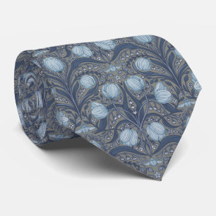 Retro Nouveau Tulpen in Blau und Zinn Krawatte
