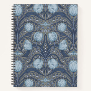 Retro Nouveau Tulpen in Blau und Zinn Notizbuch