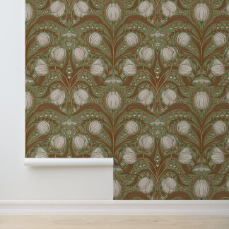 Retro Nouveau Tulpen in Blau und Zinn Tapete