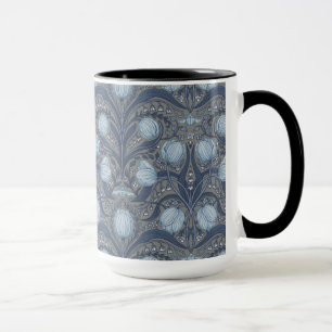Retro Nouveau Tulpen in Blau und Zinn Tasse