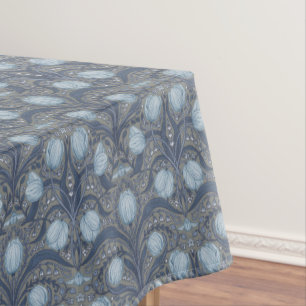 Retro Nouveau Tulpen in Blau und Zinn Tischdecke