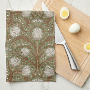 Retro Nouveau Tulpen in Salbei und Braun Geschirrtuch
