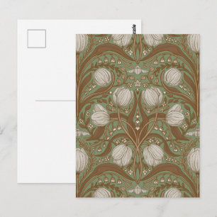 Retro Nouveau Tulpen in Salbei und Braun Postkarte