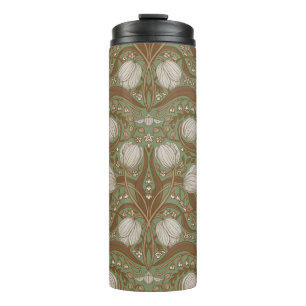 Retro Nouveau Tulpen in Salbei und Braun Thermosbecher