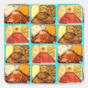Retro Novelty TV Dinners Trays Quadratischer Aufkleber