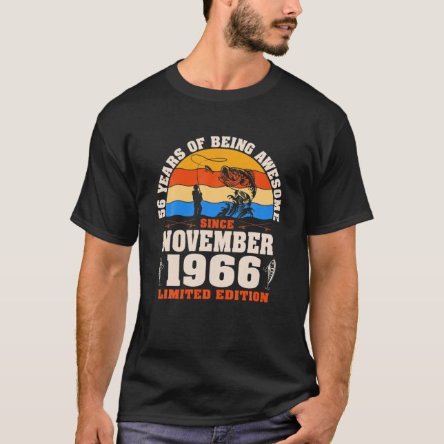 Retro November 1966 56 Jahre altes Angeln über 56. T-Shirt (Vorderseite)