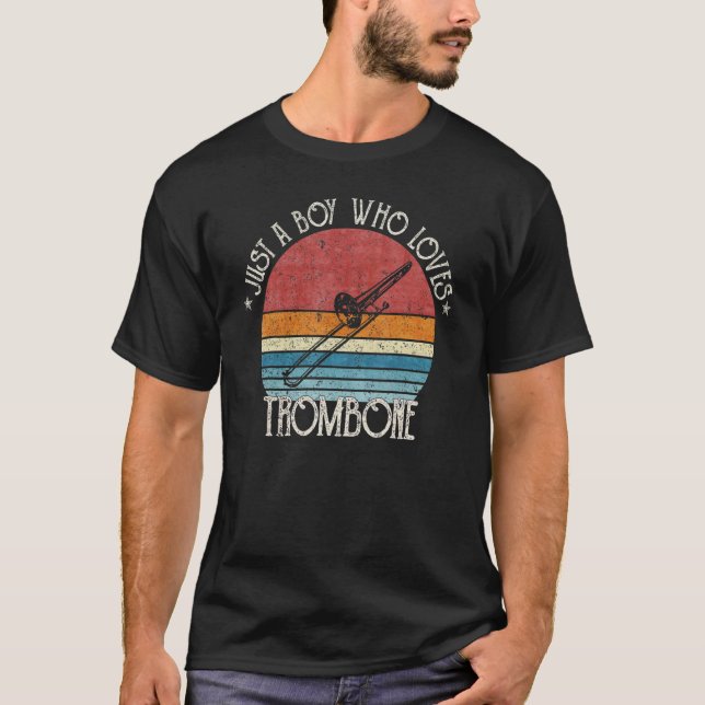 Retro nur ein Junge, der Lieben Trombone-Silhouett T-Shirt (Vorderseite)