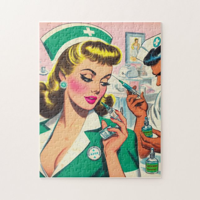 Retro Nurse Girl Illustration Puzzle (Vertikal)