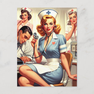 Retro Nurse Illustration Postkarte