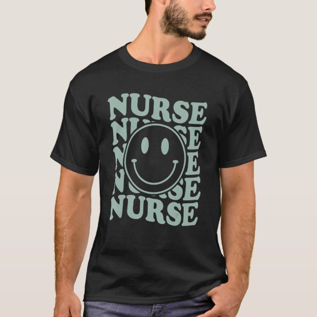 Retro Nurse Nurse Happy Face Preppy Ästhetik Tre T-Shirt (Vorderseite)