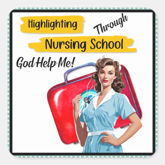 Retro Nurse Pinup_ Krankenpflege Quadratischer Aufkleber (Vorderseite)