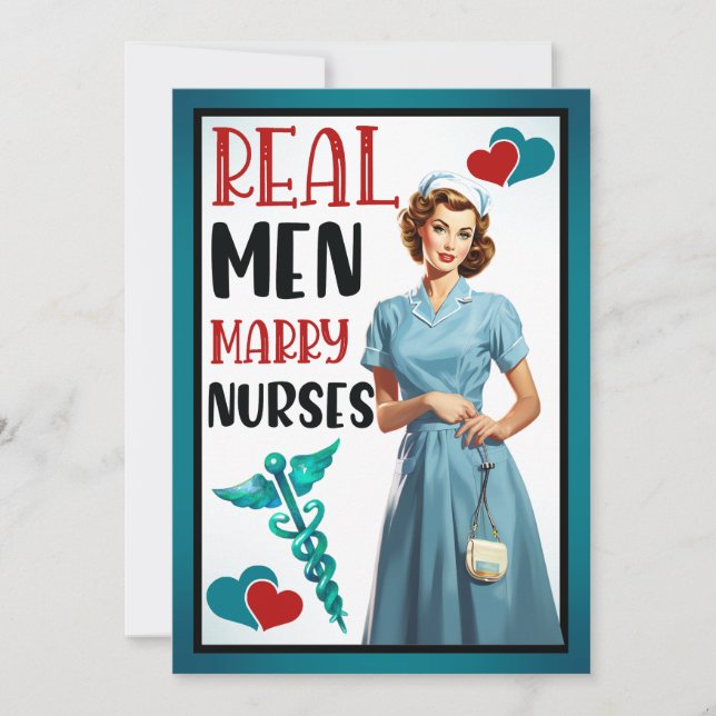 Retro Nurse Pinup_ Real Men heiraten Krankenschwes Dankeskarte (Vorderseite)