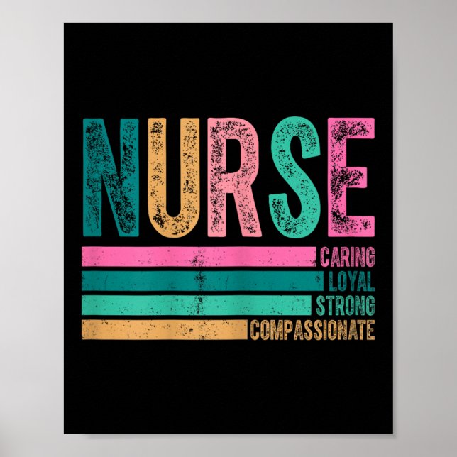 Retro Nurse Tracks Design Kümmernd Loyal Strong Poster (Vorne)