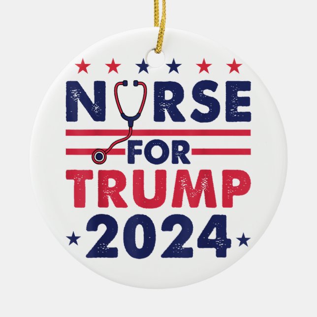 Retro Nurses for Trump 2024 America Stars Flag Str Keramik Ornament (Vorne)