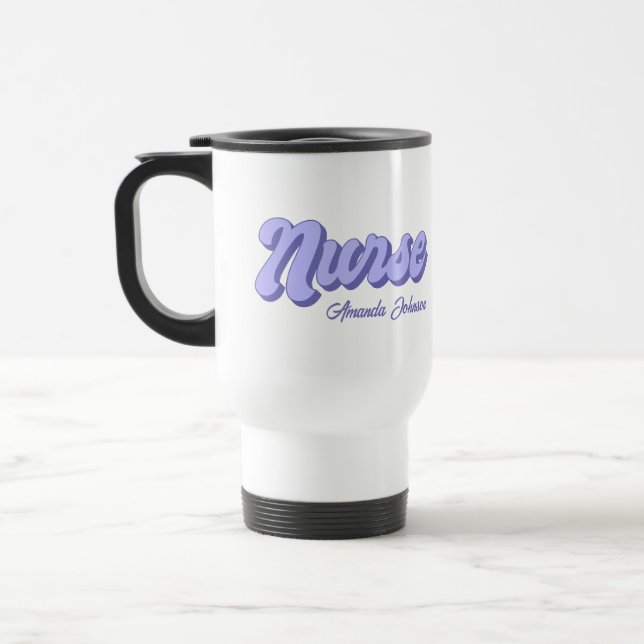 Retro Nurvel Travel Mug Personalisiert Lila Reisebecher (Links)