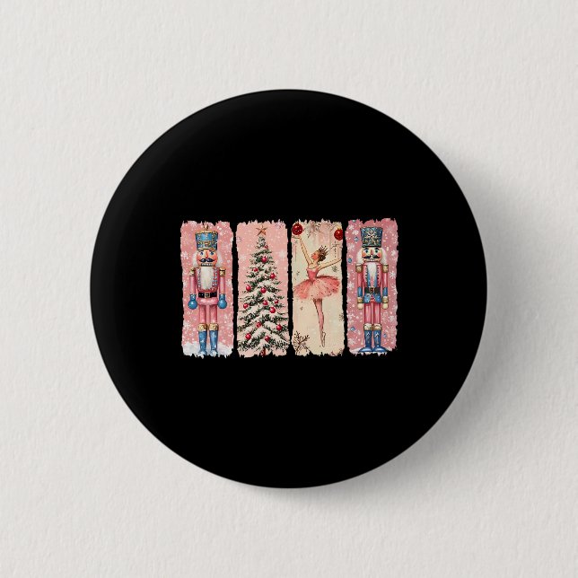 Retro Nutcracker Llet Pink Weihnachten Weihnachten Button (Vorderseite)
