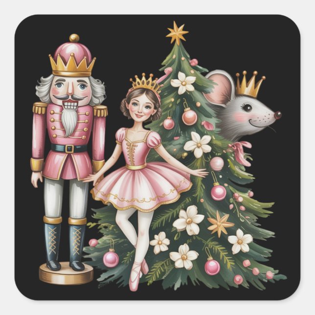 Retro Nutcracker Scene Vintage Christmas Matching  Quadratischer Aufkleber (Vorderseite)