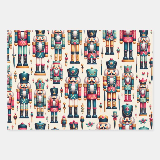 Retro Nutcracker Weihnachtswrapping Paper Geschenkpapier Set (Vorderseite)