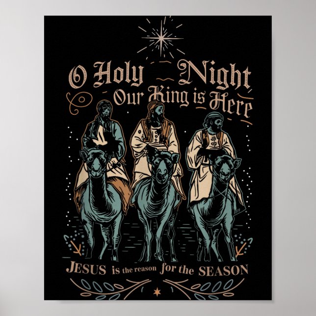 Retro O Holy Night Our King Is Here Christian Reli Poster (Vorne)