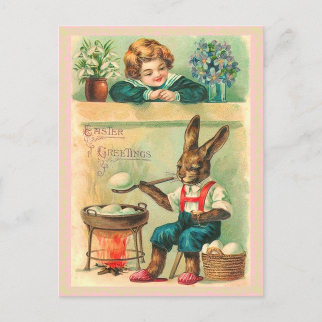 Retro Oaster Bunny Postcard Feiertagspostkarte (Vorderseite)