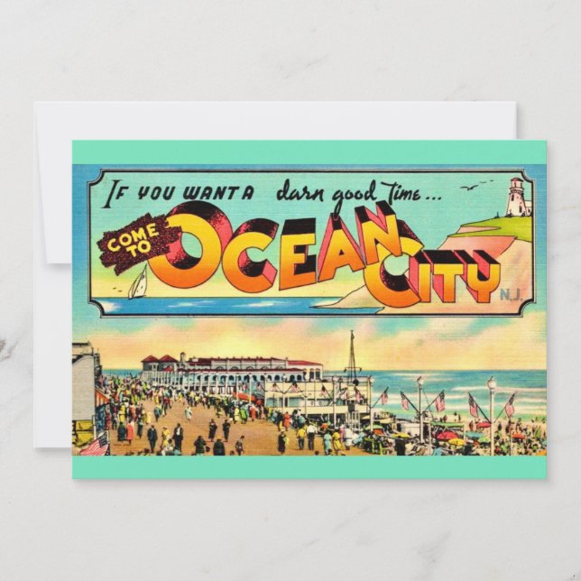 Retro Ocean City NJ Greetings Big 5x7 Postcard Dankeskarte (Vorderseite)