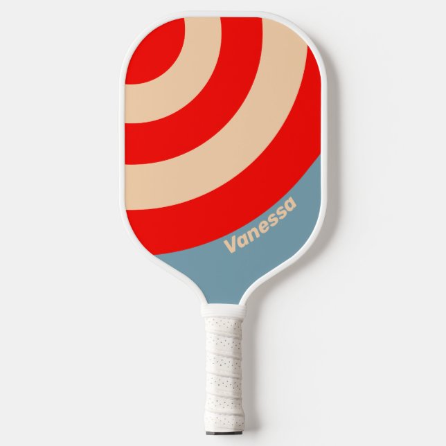 Retro Ocean Horizon Circle Streifen mit Namen Pickleball Schläger (Vorderseite)