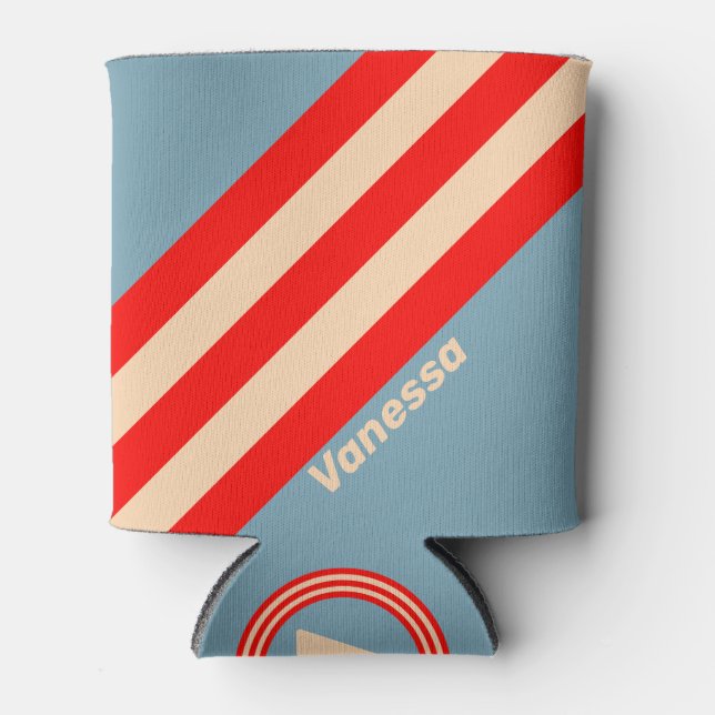 Retro Ocean Horizon Streifen mit Namen Dosenkühler (Vorderseite)