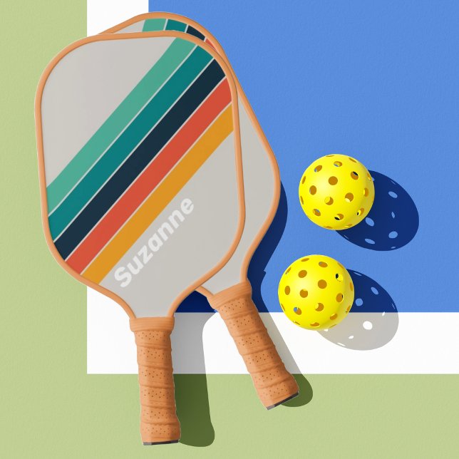 Retro Ocean Rainbow mit Namen Pickleball Schläger (Von Creator hochgeladen)