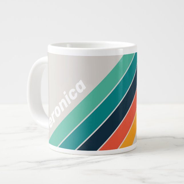 Retro Ocean Rainbow Striped with Name Jumbo-Tasse (Vorderseite Links)