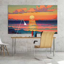 Retro Ocean Sunset Illustration Kunst Poster