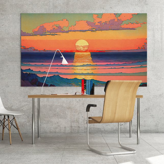 Retro Ocean Sunset Illustration Kunst Poster (Von Creator hochgeladen)