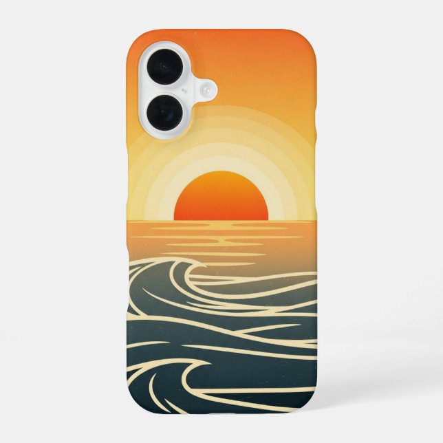 Retro Ocean Sunset Waves iPhone 16 Hülle (Rückseite)