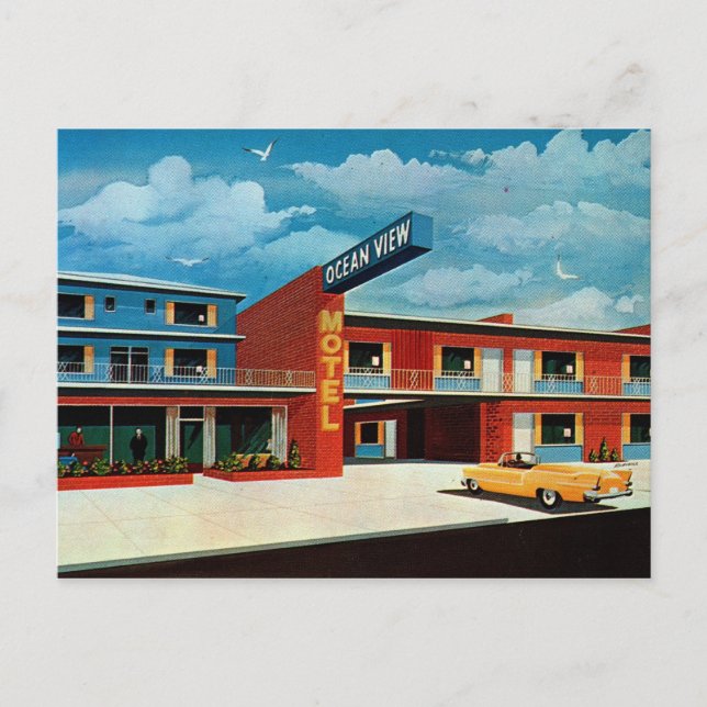 Retro Ocean View Motel Vintag Postkarte (Vorderseite)