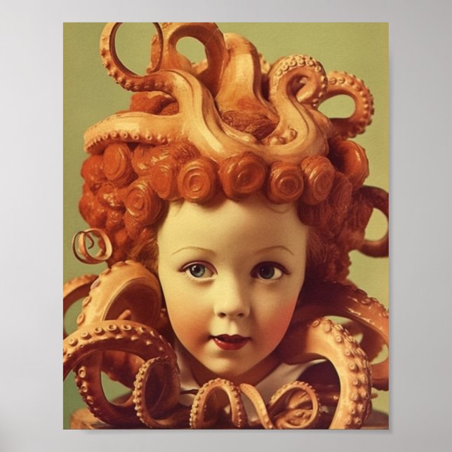 Retro Octopus Puppenkopfeinheit Poster (Vorne)