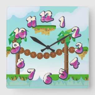 Retro- oder klassisches Plattformspiel Quadratische Wanduhr