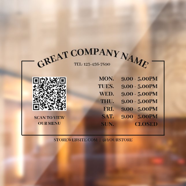 Retro Office Opening Time, Business QR Code Fensteraufkleber (Blatt 2)