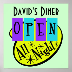 Retro ÖFFNET ALLE NACHT Diner Sign Poster