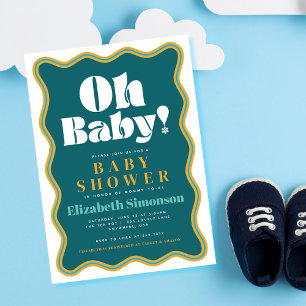 Retro Oh Baby Wavy Squiggle Rahmen Baby Shower Einladung