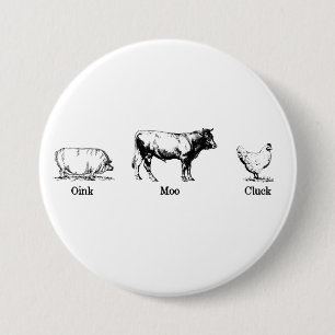 Retro Oink Moo Cluck Pig Kuh Hühnchen Button