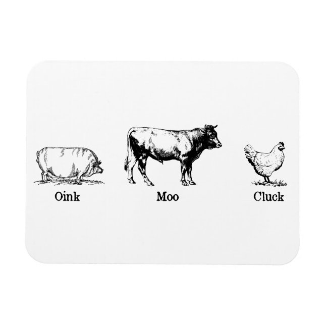 Retro Oink Moo Cluck Pig Kuh Hühnchen Magnet (Horizontal)