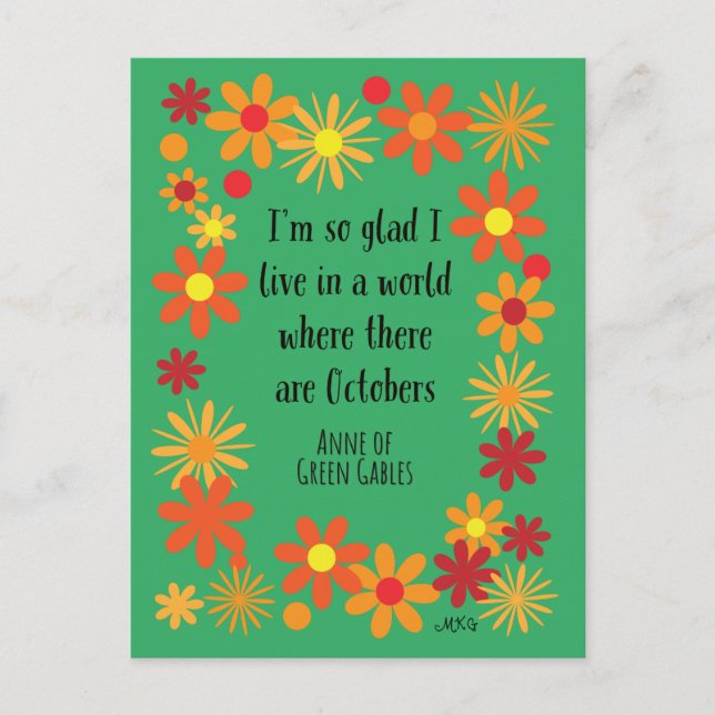 Retro Oktober Anne von Green Gables Fall Floral Postkarte (Vorderseite)